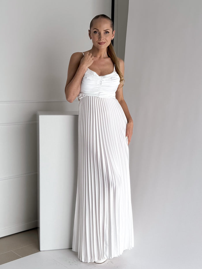 Moteriška ilga proginė suknelė LENORA Balta