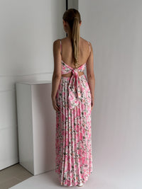 Moteriška ilga gėlėta proginė suknelė MANONA Rožinė