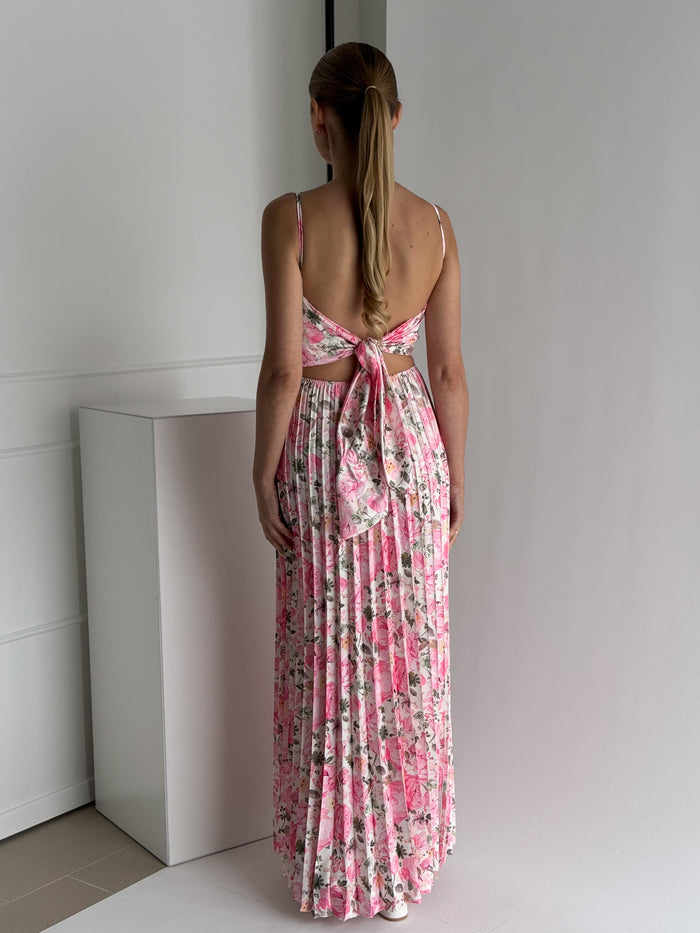 Moteriška ilga gėlėta proginė suknelė MANONA Rožinė