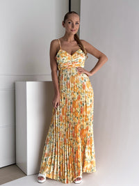 Moteriška ilga gėlėta proginė suknelė MANONA Geltona