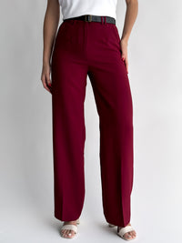 Moteriškos plačios  kelnės su diržu CAMEROON Bordo