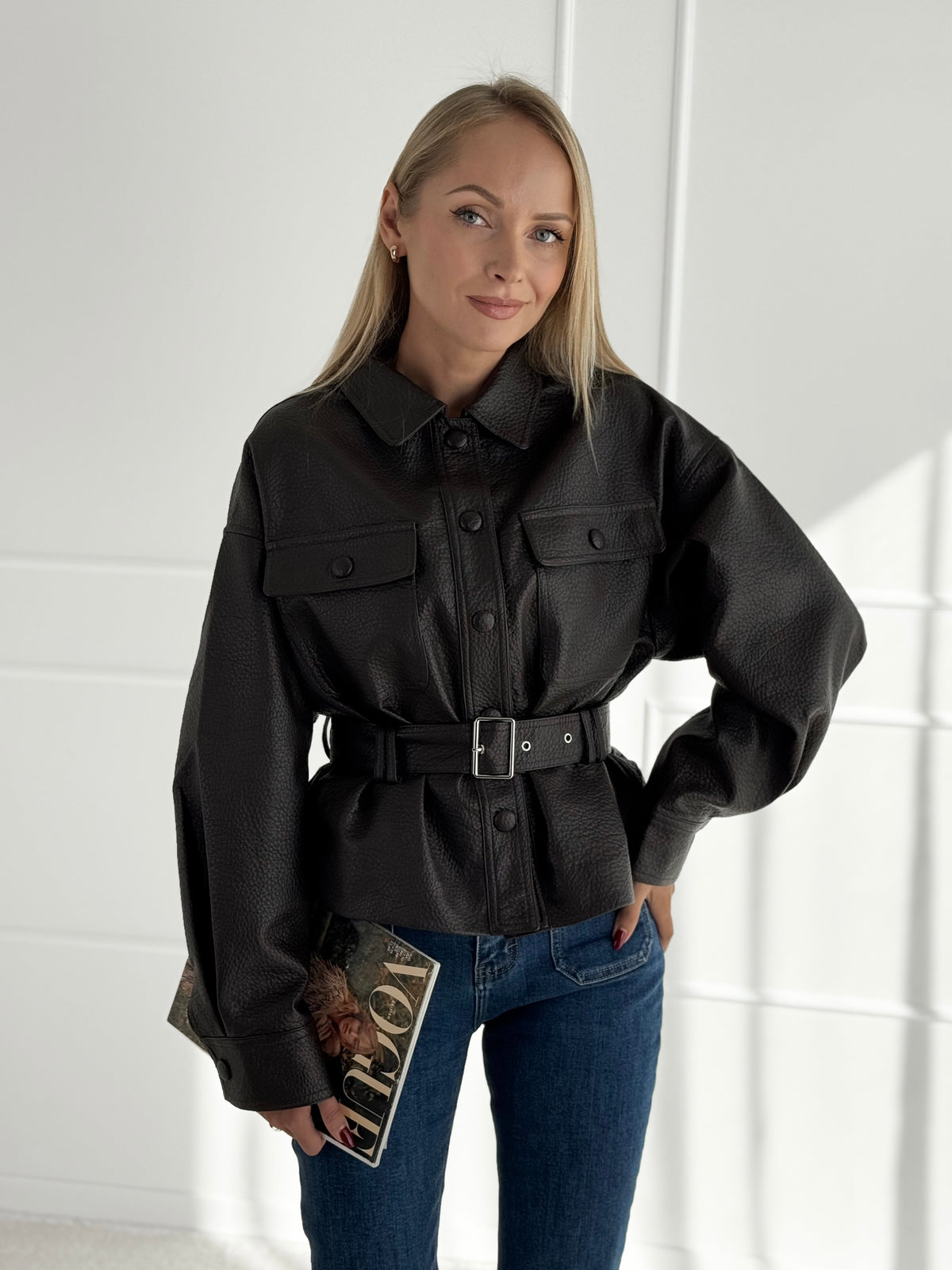 Moteriškas eko odos švarkas su diržu LAWSON Ruda