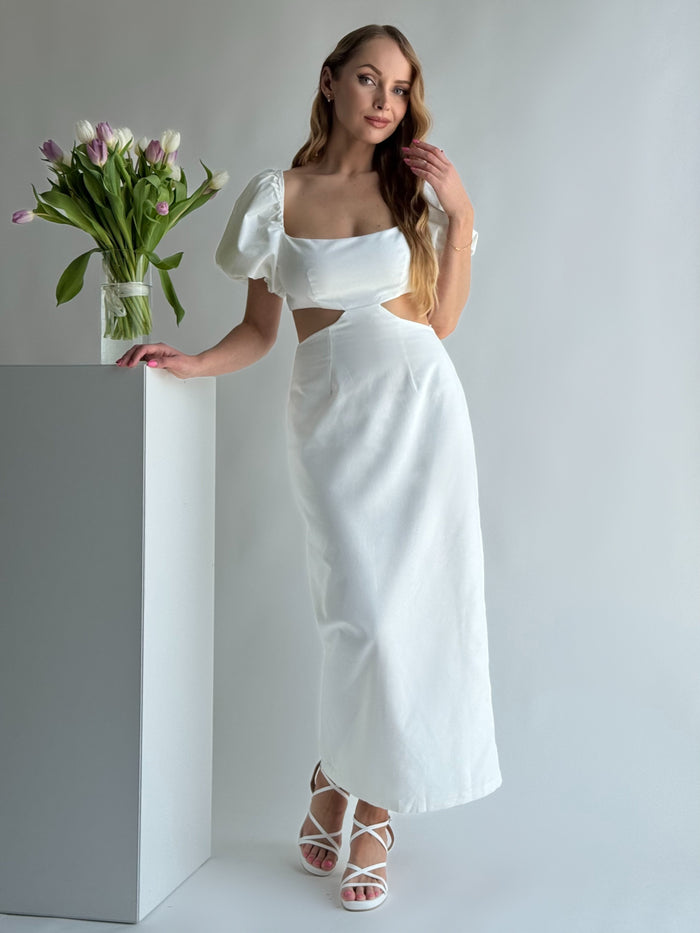 Moteriška ilga lininė suknelė ELVIE Balta