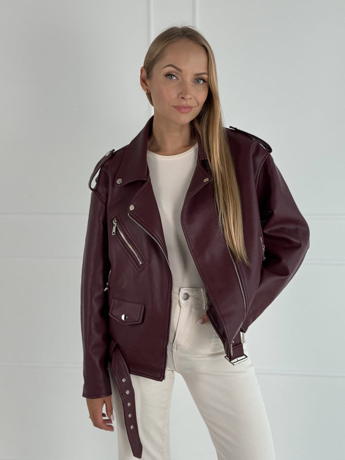 Moteriškas eko odos švarkas OLSON Bordo