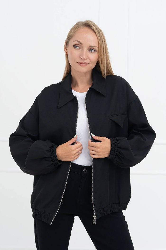 Moteriškas itališkas bomber stiliaus švarkas TREVOR Juoda