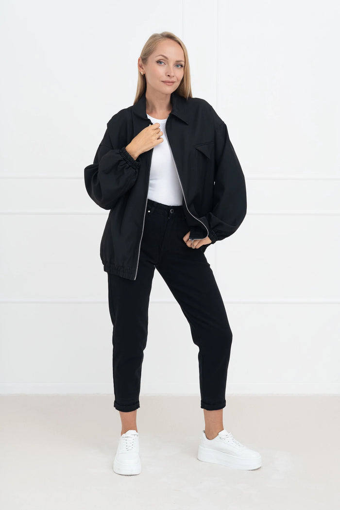 Moteriškas itališkas bomber stiliaus švarkas TREVOR Juoda