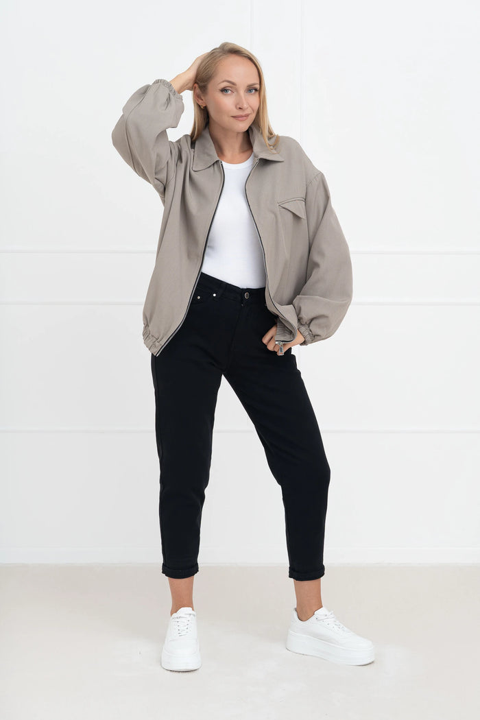 Moteriškas itališkas bomber stiliaus švarkas TREVOR Pilka