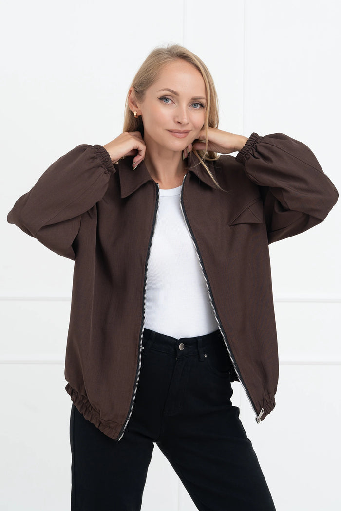 Moteriškas itališkas bomber stiliaus švarkas TREVOR Ruda