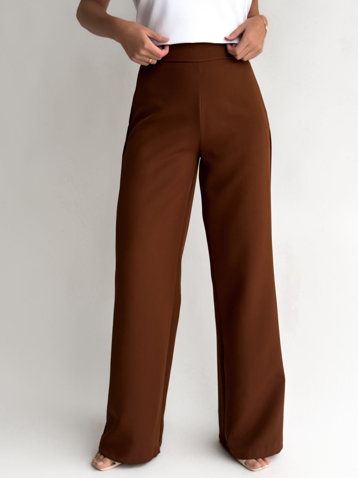 Moteriškos plačios itališkos kelnės OREN Ruda