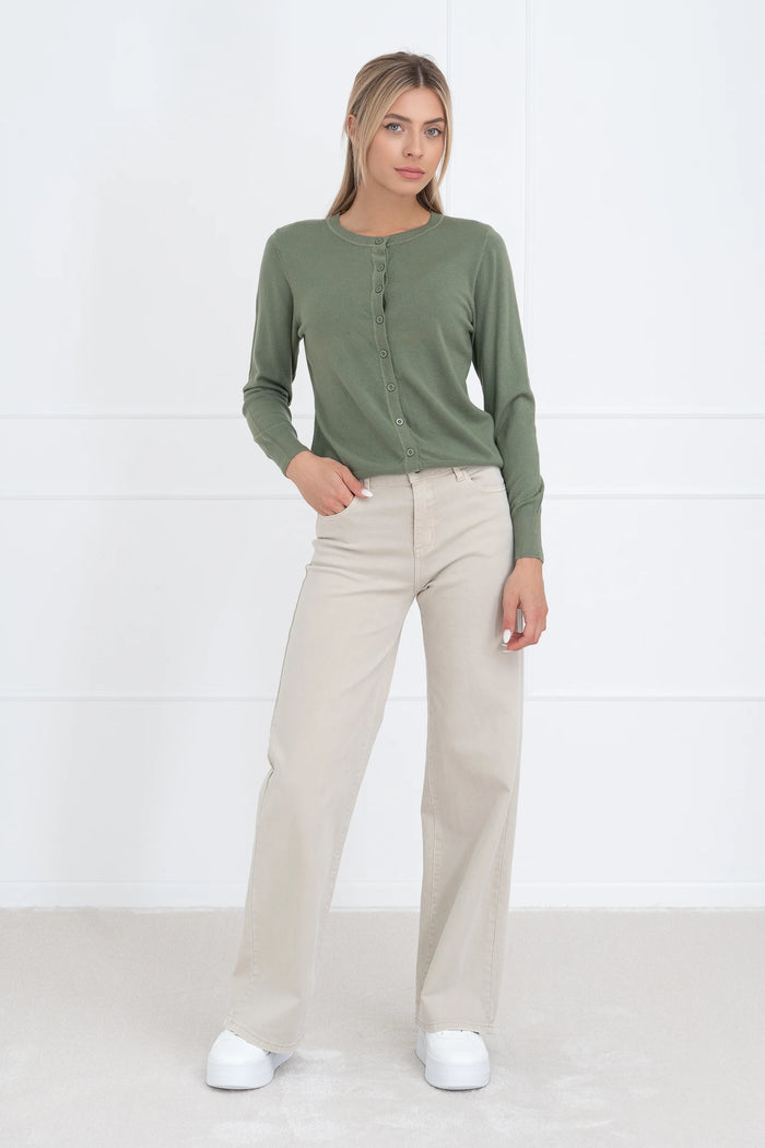 Moteriškas susagstomas viskozės megztinis DAVIAN Chaki