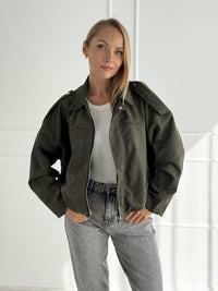 Moteriškas zomšos imitacijos švarkas NIVORA Chaki