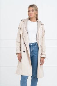 Moteriškas vidutinio ilgio paltas su gobtuvu PHILIPPA Kreminė