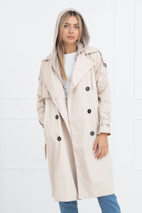 Moteriškas vidutinio ilgio paltas su gobtuvu PHILIPPA Kreminė