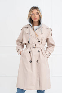 Moteriškas vidutinio ilgio paltas su gobtuvu PHILIPPA Kreminė/Pilka