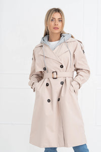 Moteriškas vidutinio ilgio paltas su gobtuvu PHILIPPA Kreminė/Pilka