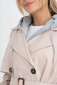 Moteriškas vidutinio ilgio paltas su gobtuvu PHILIPPA Kreminė/Pilka