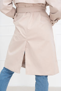 Moteriškas vidutinio ilgio paltas su gobtuvu PHILIPPA Kreminė/Pilka