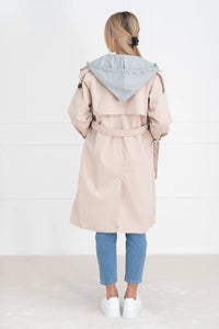 Moteriškas vidutinio ilgio paltas su gobtuvu PHILIPPA Kreminė/Pilka