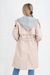 Moteriškas vidutinio ilgio paltas su gobtuvu PHILIPPA Kreminė/Pilka