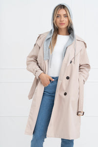 Moteriškas vidutinio ilgio paltas su gobtuvu PHILIPPA Kreminė/Pilka