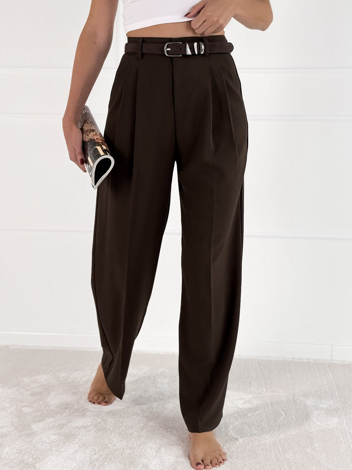 Moteriškos klasikinės kelnės THEODOSIA Tamsiai ruda