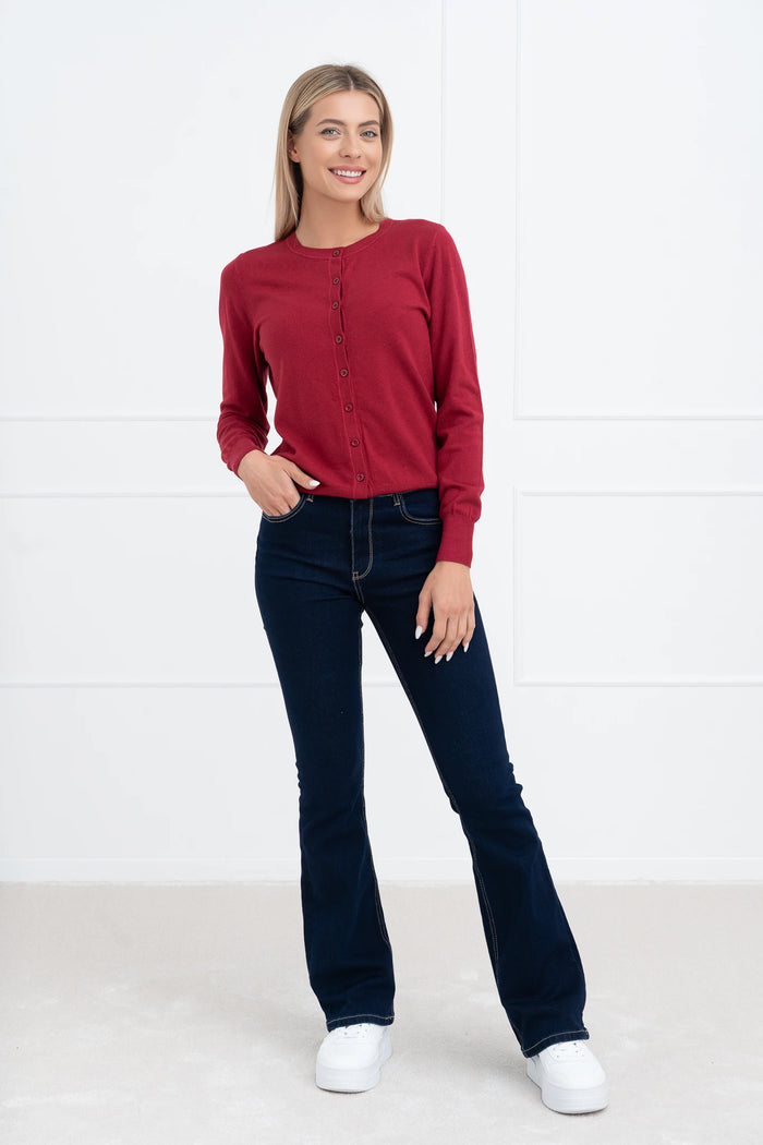 Moteriškas susagstomas viskozės megztinis DAVIAN Bordo