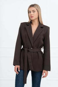 Moteriškas klasikinis itališkas švarkas su diržu DANNA Ruda