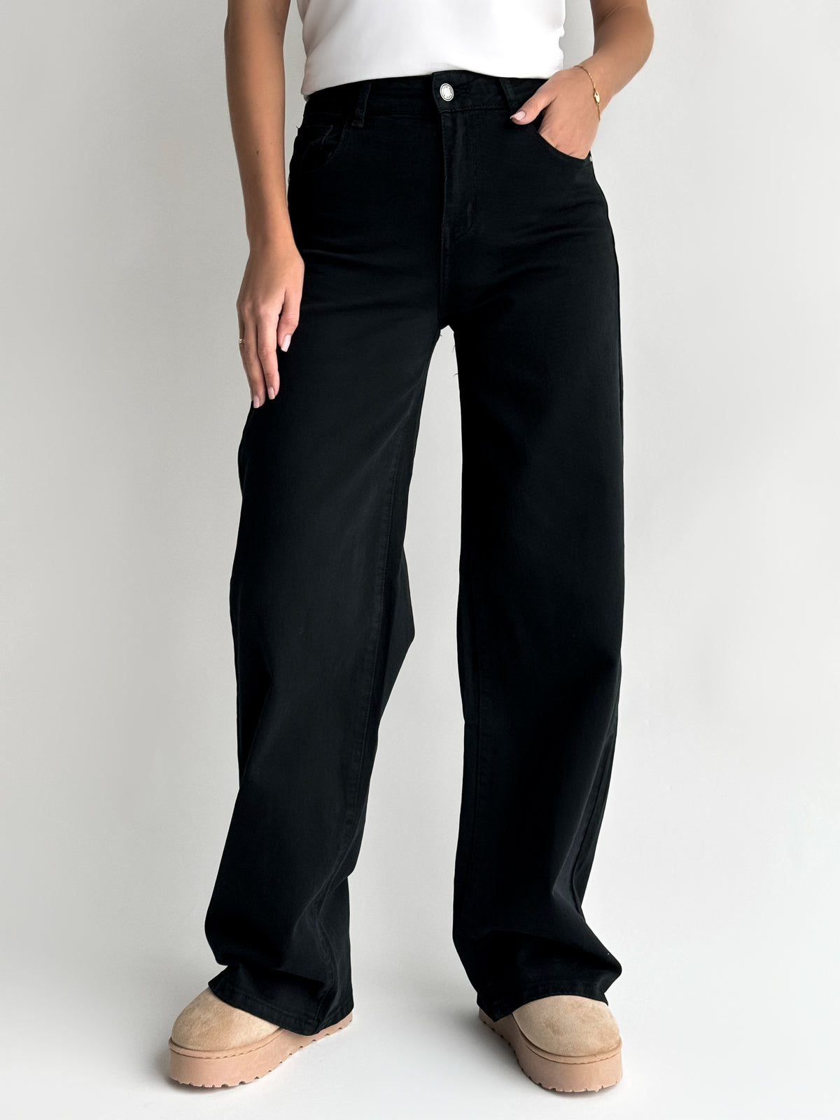 WIDE LEG modelio moteriški džinsai NANDO Juoda