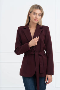 Moteriškas klasikinis itališkas švarkas su diržu DANNA Bordo