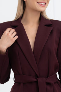 Moteriškas klasikinis itališkas švarkas su diržu DANNA Bordo