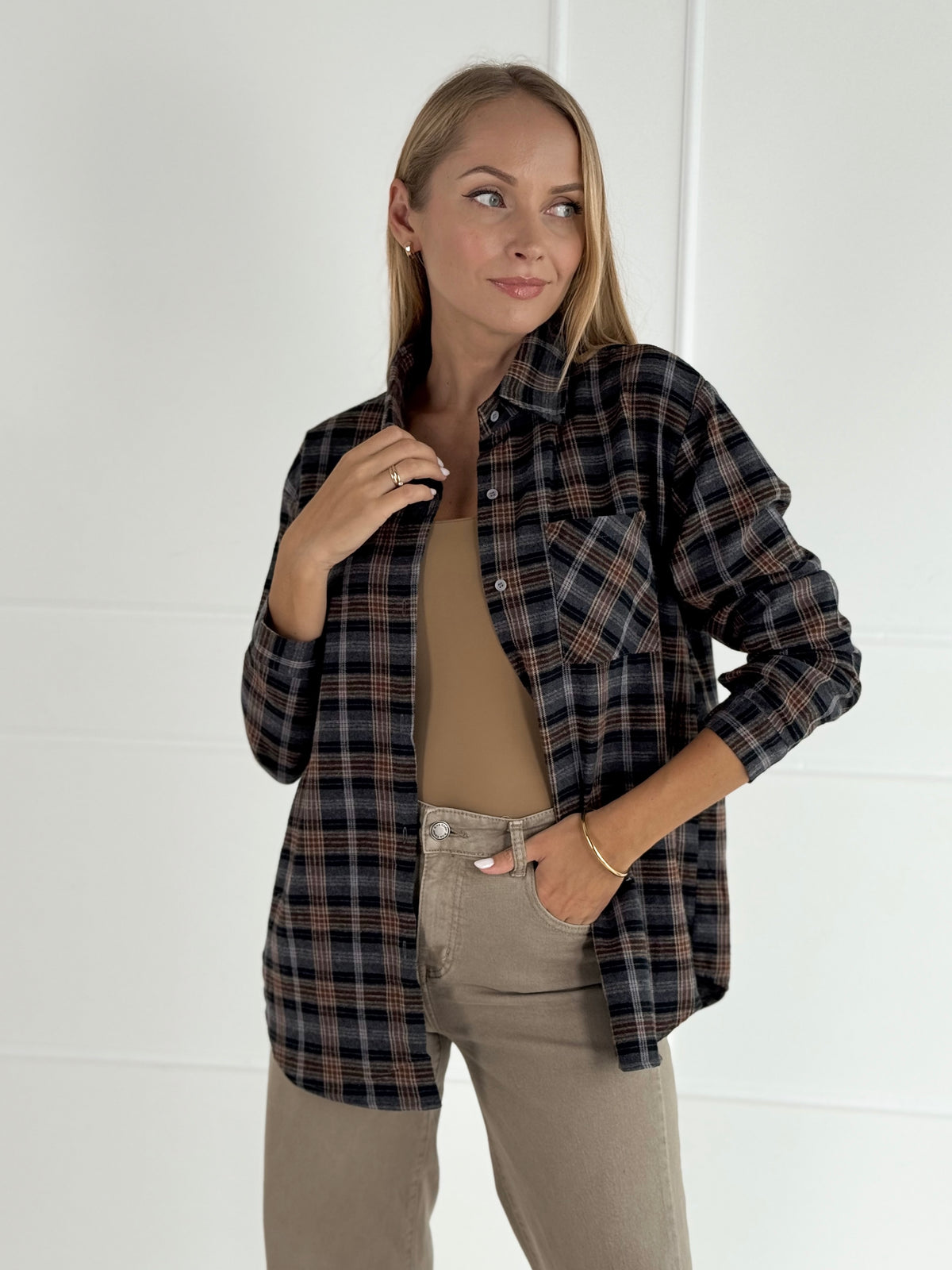 Moteriški medvilniniai marškiniai LUCILA Pilka