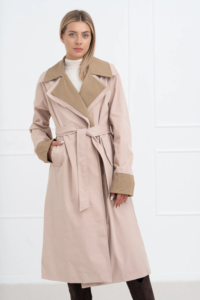 Moteriškas ilgas paltas su diržu TOMMY Kreminė