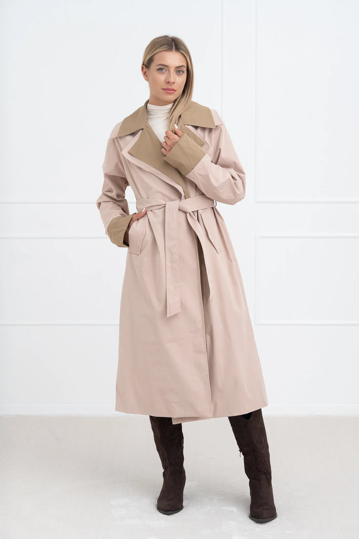 Moteriškas ilgas paltas su diržu TOMMY Kreminė