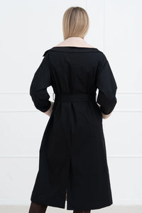 Moteriškas ilgas paltas su diržu TOMMY Juoda/Kreminė