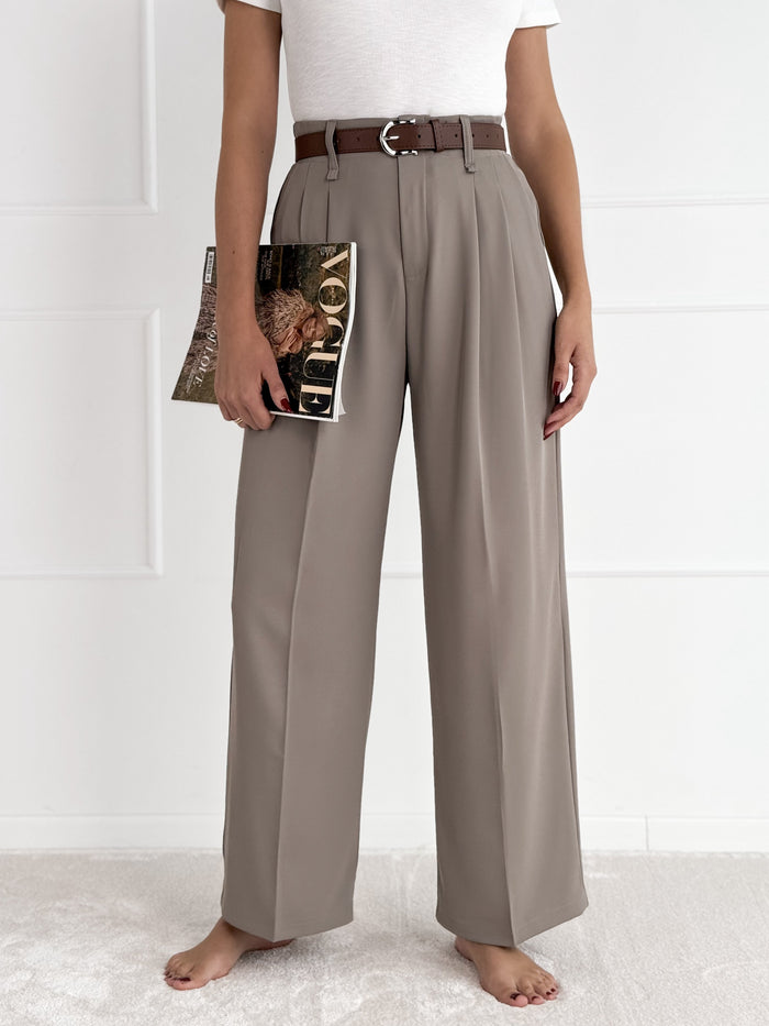 Moteriškos klasikinės kelnės su diržu LUCIAN Pilka