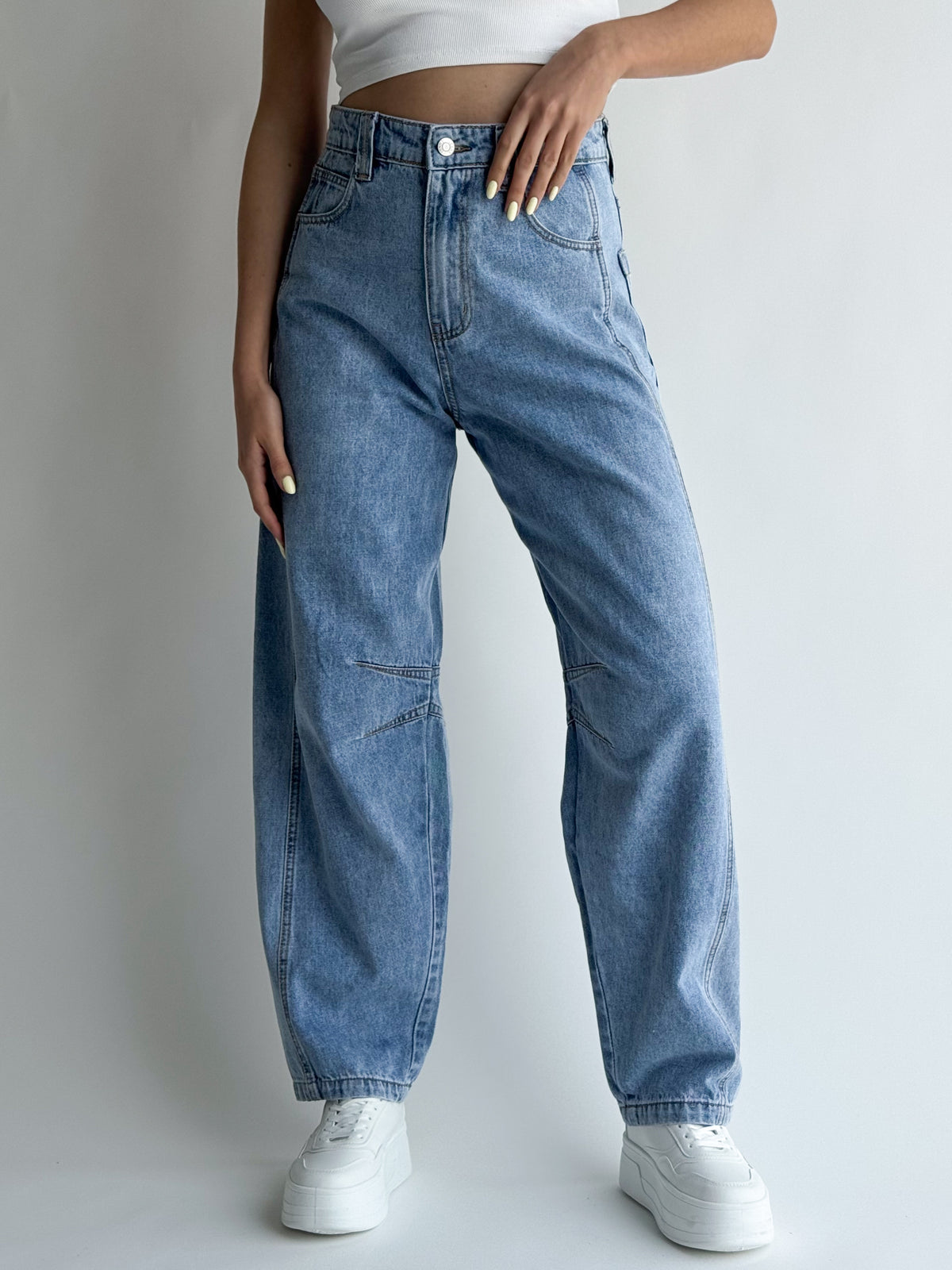 Platėjantys moteriški džinsai LAVENDER Mėlyna