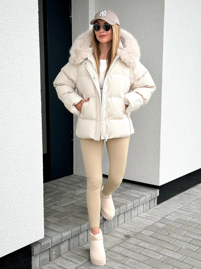 Moteriška šilta striukė su gobtuvu EVERLY Kreminė