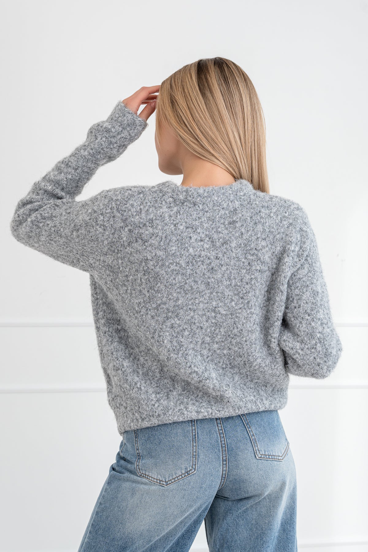 Moteriškas šiltas megztinis su vilna DAMON Šviesiai pilka