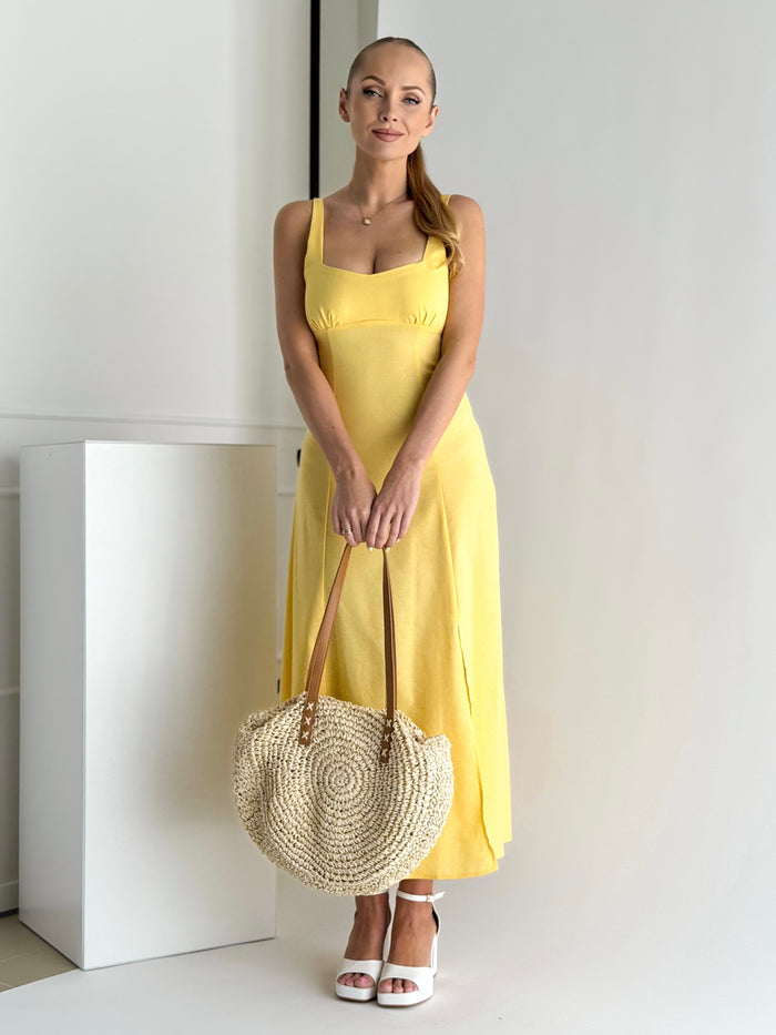 Moteriška lininė suknelė CORALIE Geltona