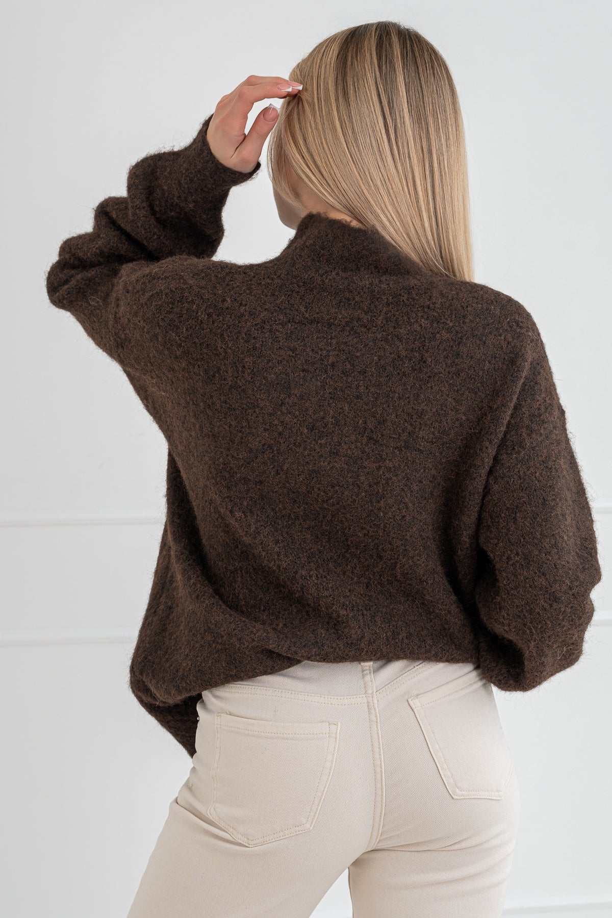 Moteriškas megztinis su vilna MELANIA Tamsiai ruda