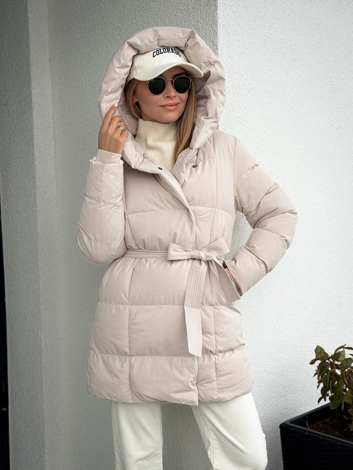 Moteriška vidutinio ilgio striukė su gobtuvu ECHO Kreminė