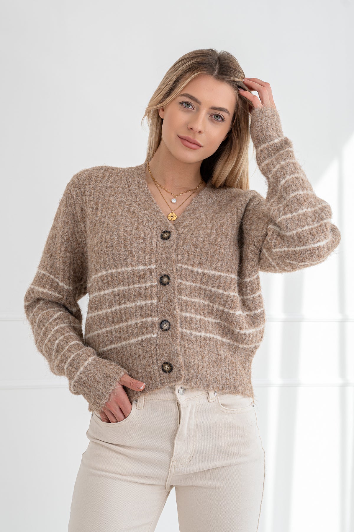 Moteriškas susagstomas megztinis su vilna BIJOU Ruda