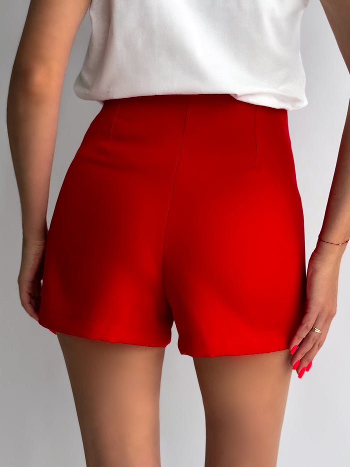 Moteriški klasikiniai šortai aukštu juosmeniu LIGHT Raudona