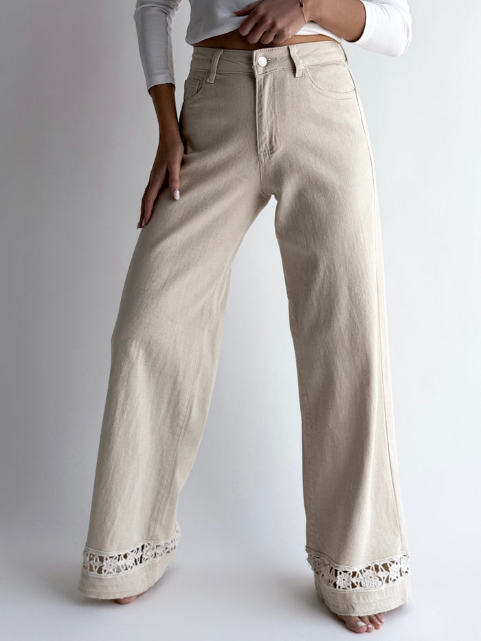 Moteriški platūs džinsai KAIDA Kreminė