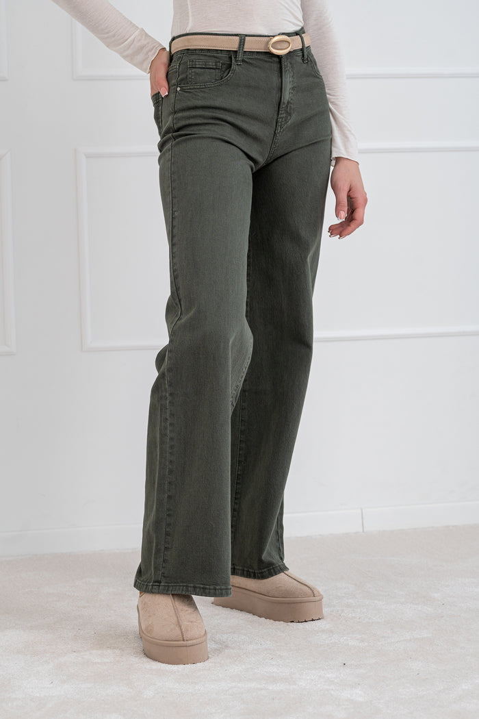 WIDE LEG modelio moteriški džinsai NANDO Chaki