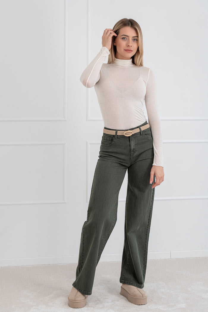 WIDE LEG modelio moteriški džinsai NANDO Chaki