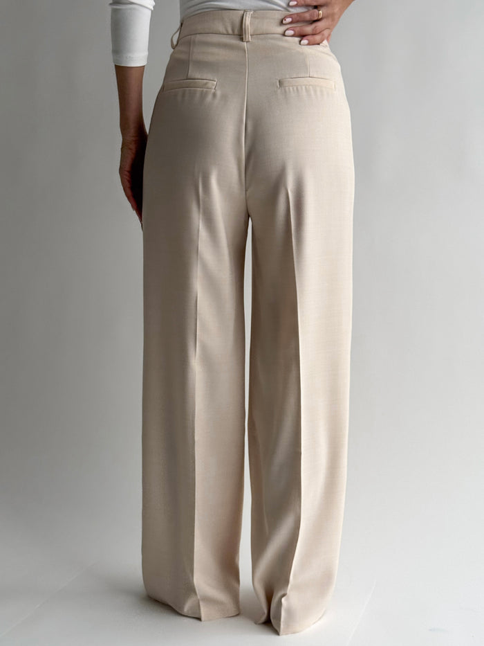 Moteriškos plačios klasikinės kelnės ZENDAYA Kreminė