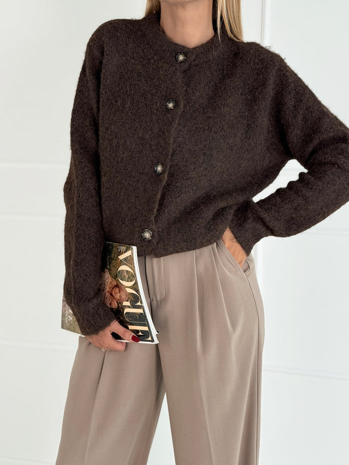 Moteriškas šiltas megztinis su vilna CAMIEL Tamsiai ruda