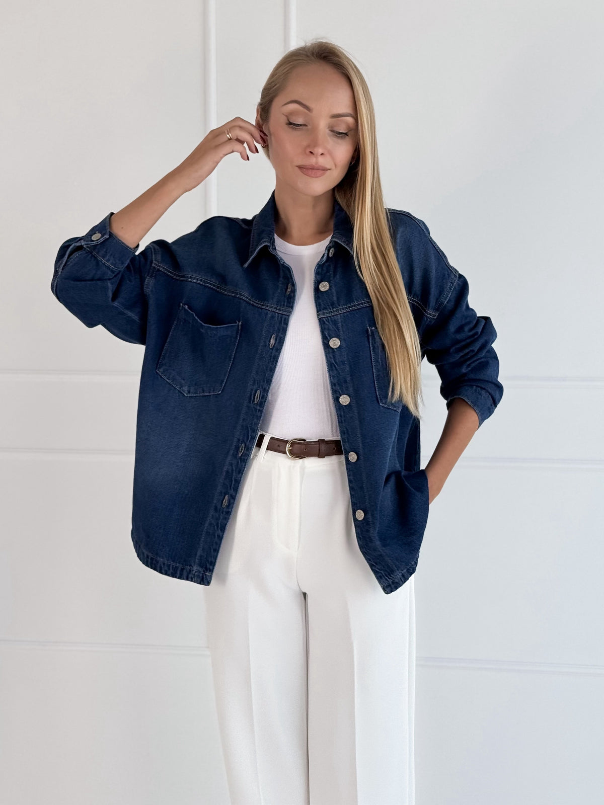 Moteriški džinsiniai marškiniai JENNY Tamsiai mėlyna