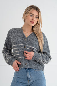 Moteriškas susagstomas megztinis su vilna BIJOU Pilka